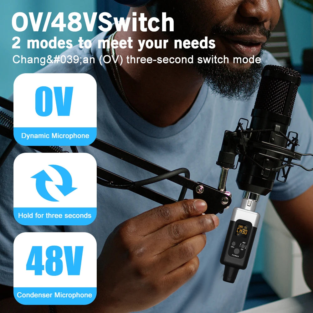Transmissor XLR sem fio(48v) com phantom power