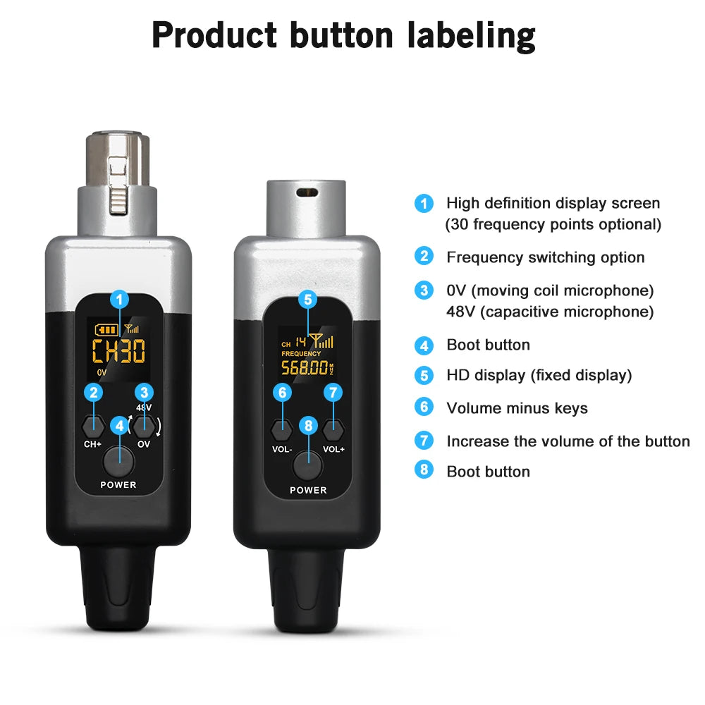 Transmissor XLR sem fio(48v) com phantom power